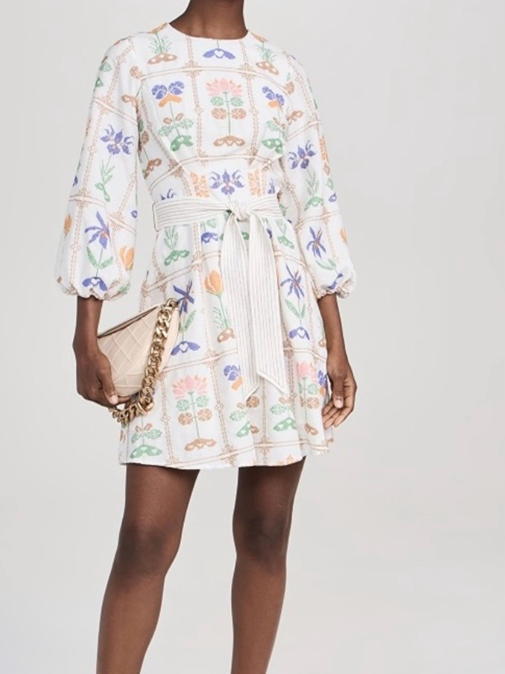 New SHOSHANNA Linen Blend White Puff Sleeve Cross Stitch Short Zada Dress Sz 8
